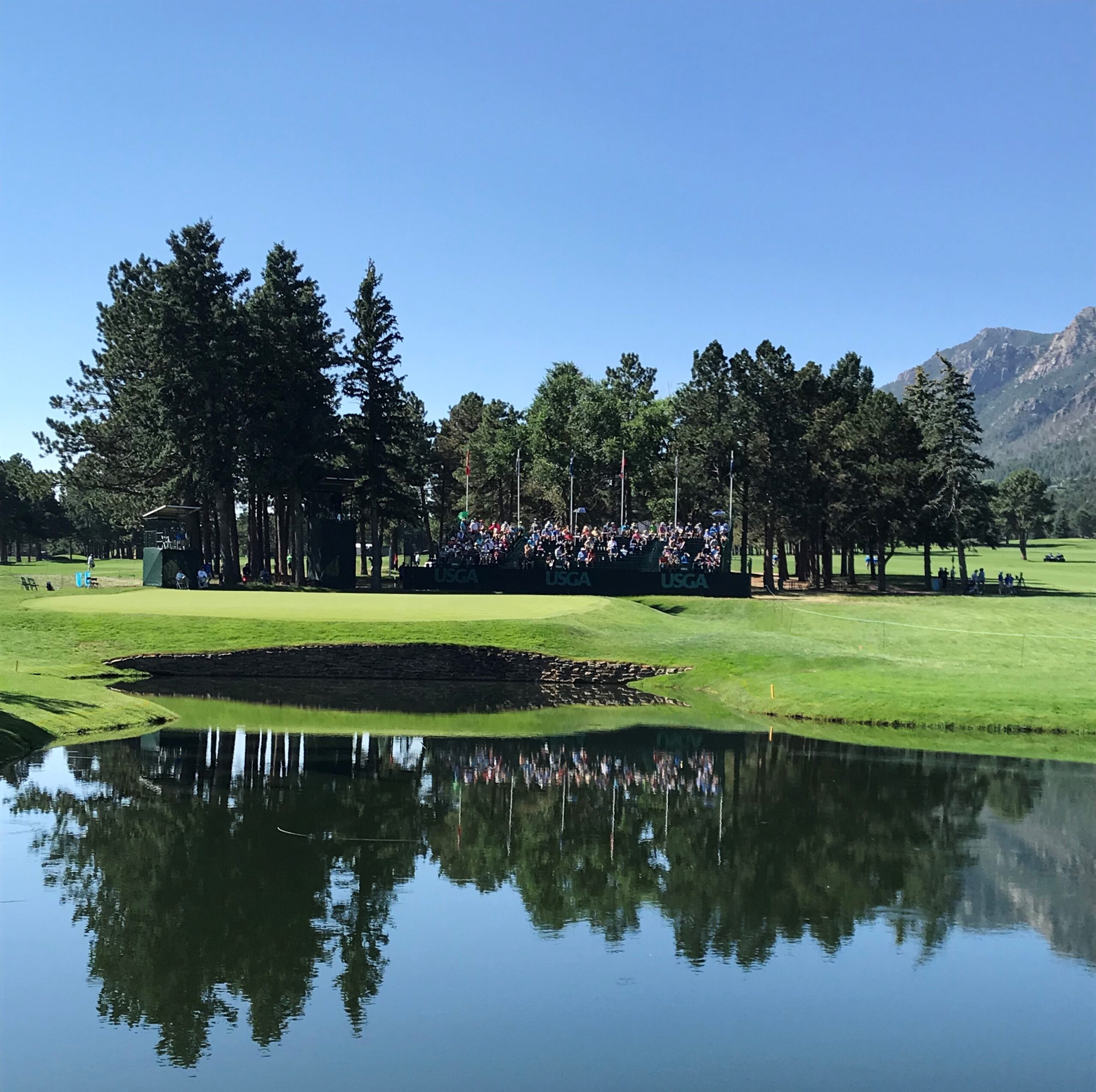 A green at the Broadmoor golf course during a tournament